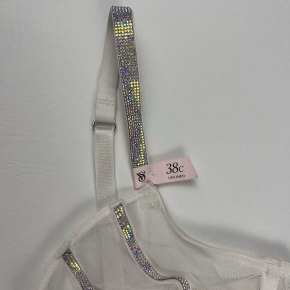 Victoria's Secret Bra Very Sexy Low Cut Demi White Mesh Shine Strap 38C NWT - Picture 4 of 5